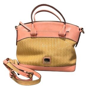 Dooney and Bourke Pink Tan Women's Handbag rare straw tote designer vintage bag
